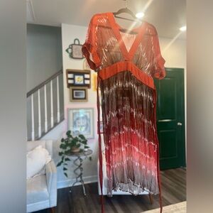 BCBGMaxAzria Sheer Ombre Maxi Dress in Rust and Brown